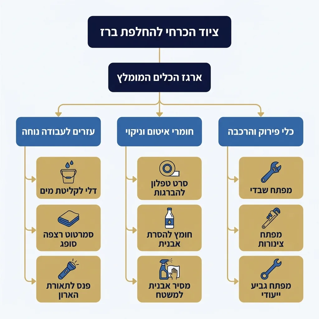 אינפוגרפיקה — ציוד הכרחי להחלפת ברז: ארגז הכלים המומלץ
